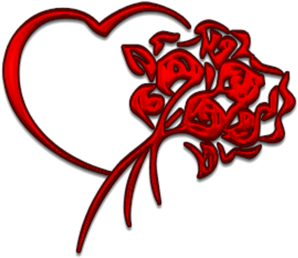 Red Heartand Roses Vector PNG