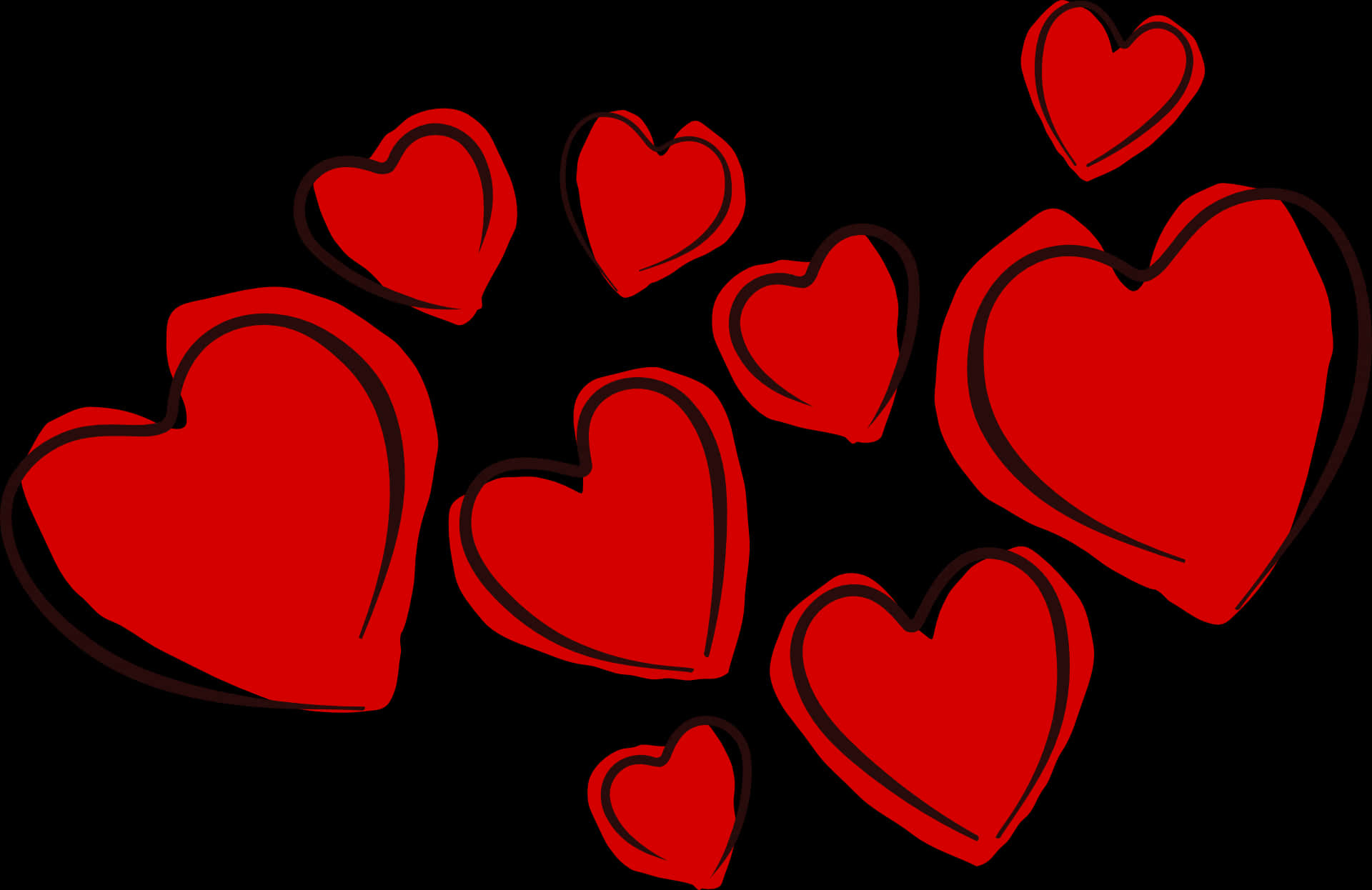 Red Hearts Black Background PNG