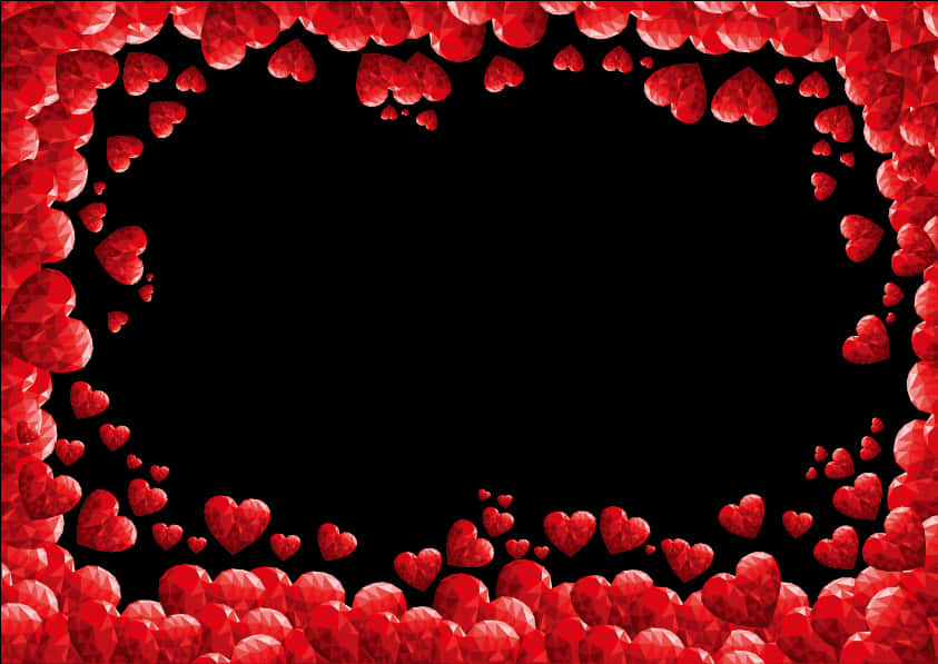 Red Hearts Frameon Black Background PNG