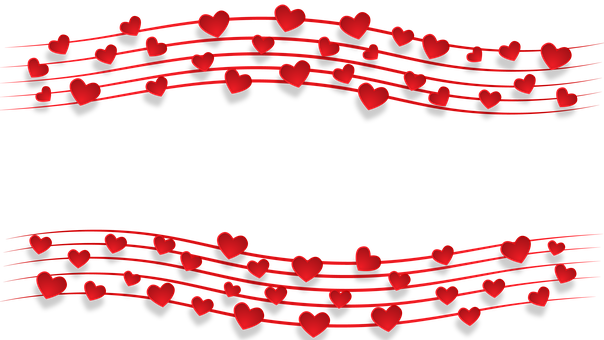 Red Hearts Musical Notes Black Background PNG