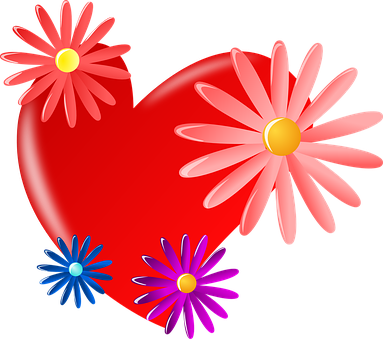 Red Heartwith Colorful Flowers PNG