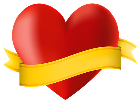 Red Heartwith Golden Banner PNG