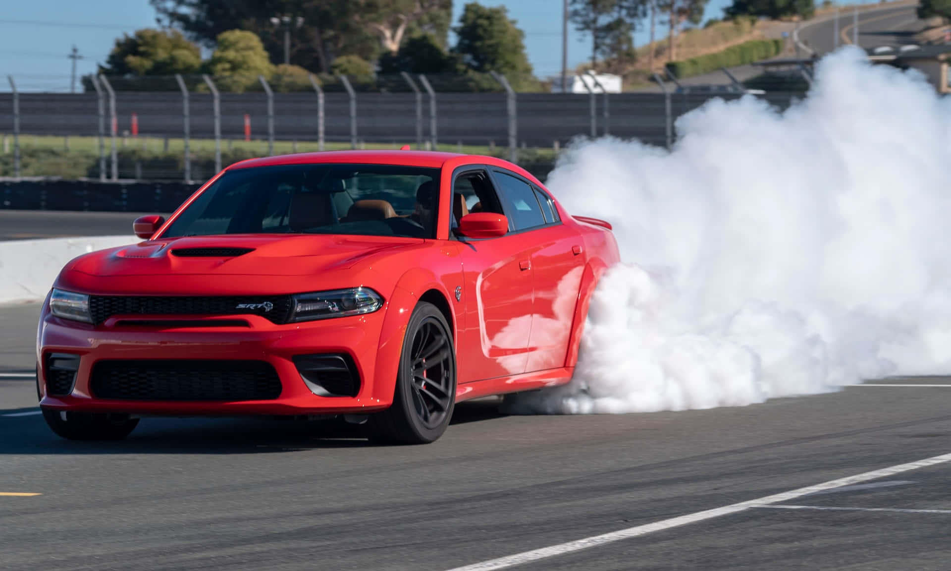 Red Hellcat Charger Burnout Wallpaper