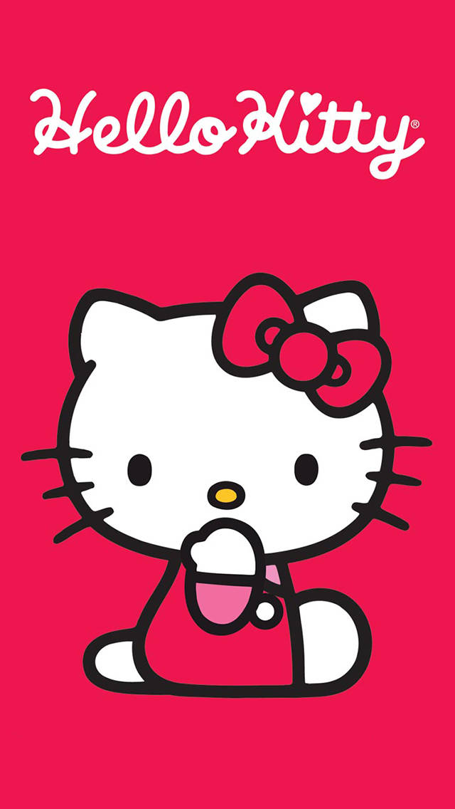 Caption: Bright Red Hello Kitty Cartoon iPhone Wallpaper Wallpaper