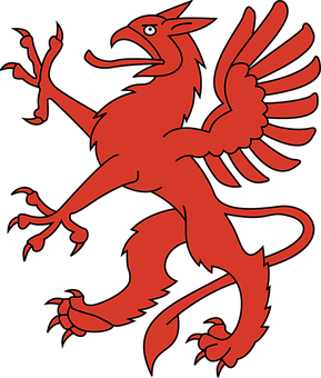 Red_ Heraldic_ Griffin_ Silhouette PNG