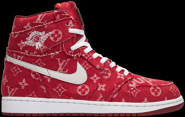 Red High Top Sneakerwith Designer Pattern PNG