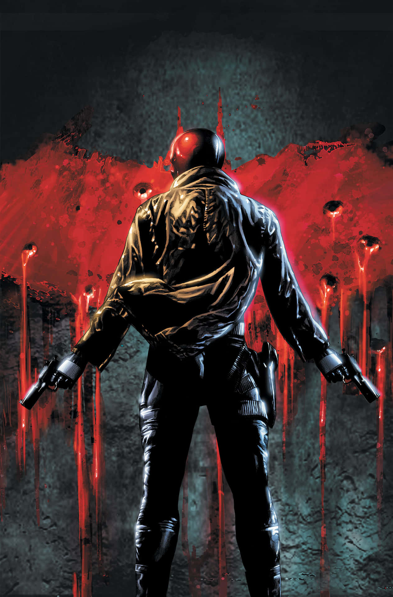 A picture of Red Hood against a red background.