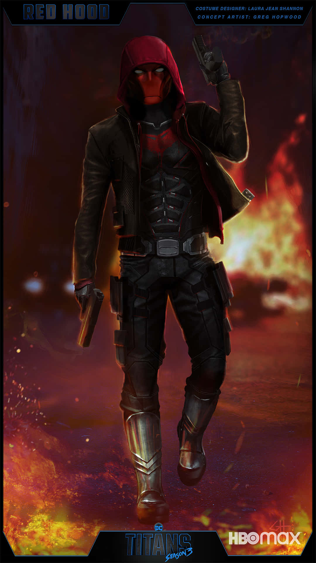 Eincharakter In Einem Roten Kapuzen-kostüm Mit Einer Pistole.