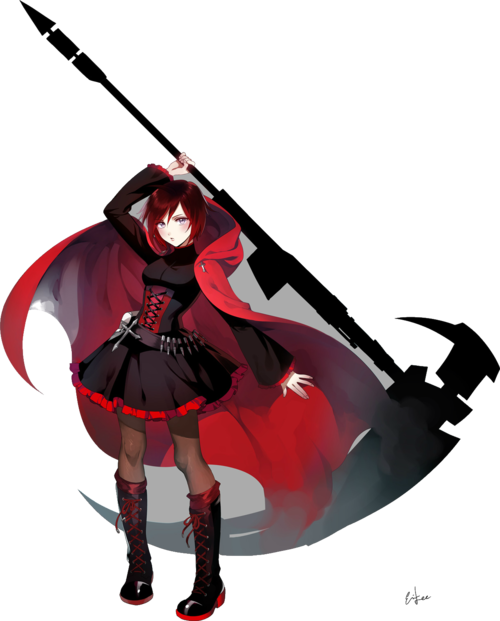 Red Hooded Anime Characterwith Scythe PNG