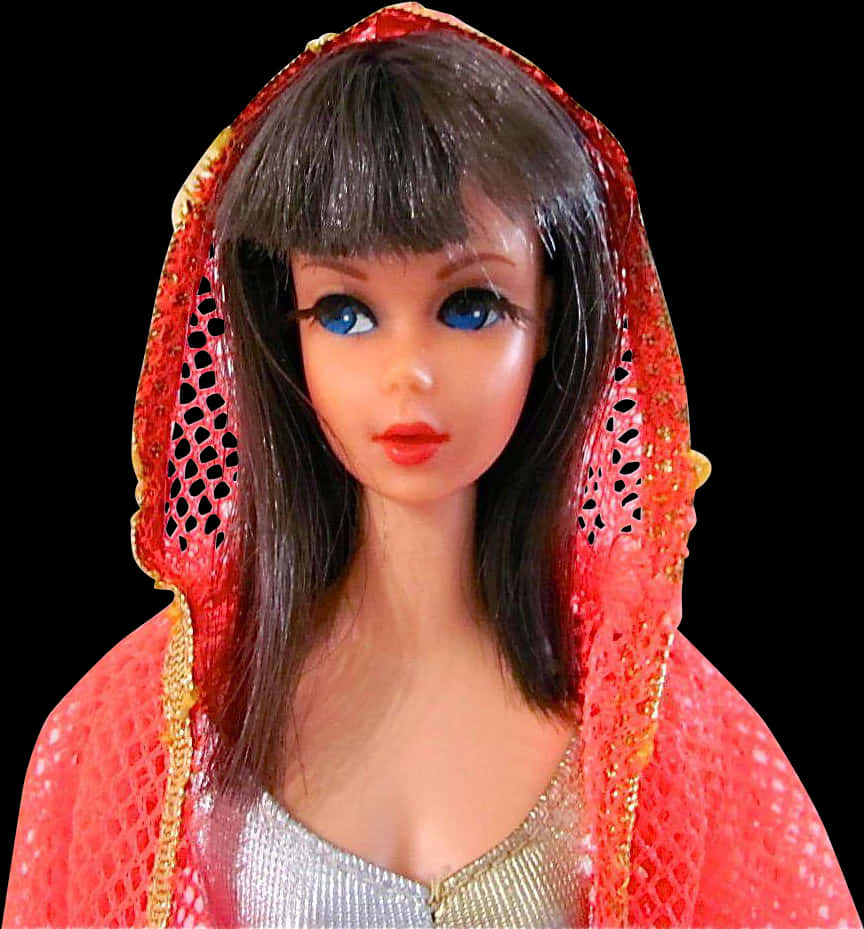 Red Hooded Barbie Doll Portrait PNG