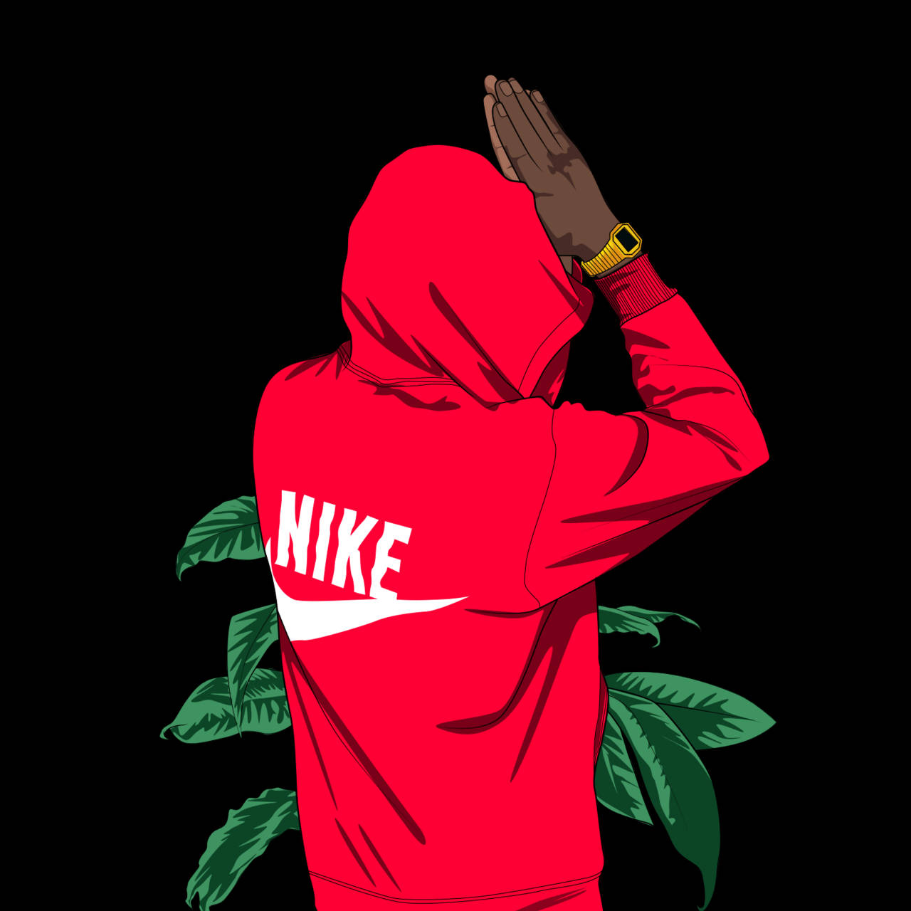 Red Hoodie Nike Cartoon Wallpaper