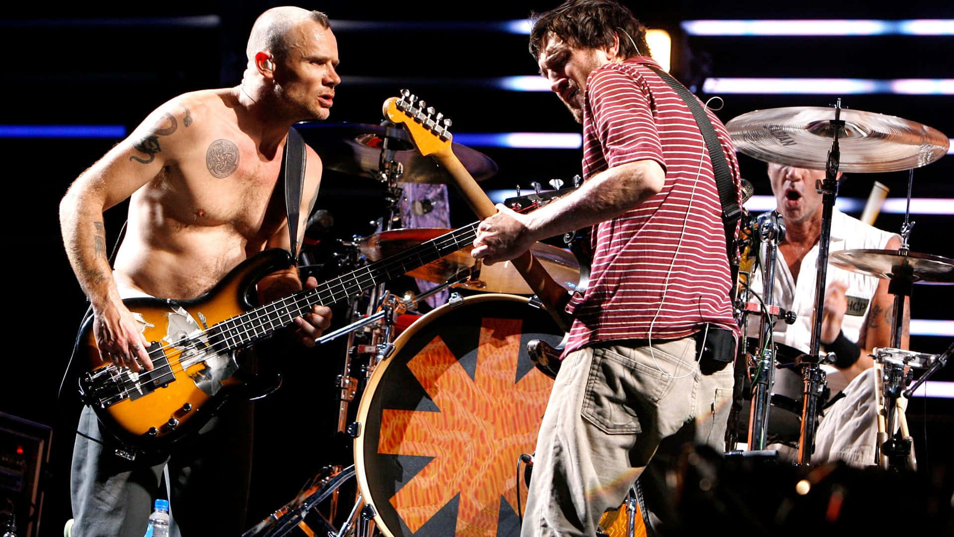 Red Hot Chili Peppers With Two Guitarists Wallpaper