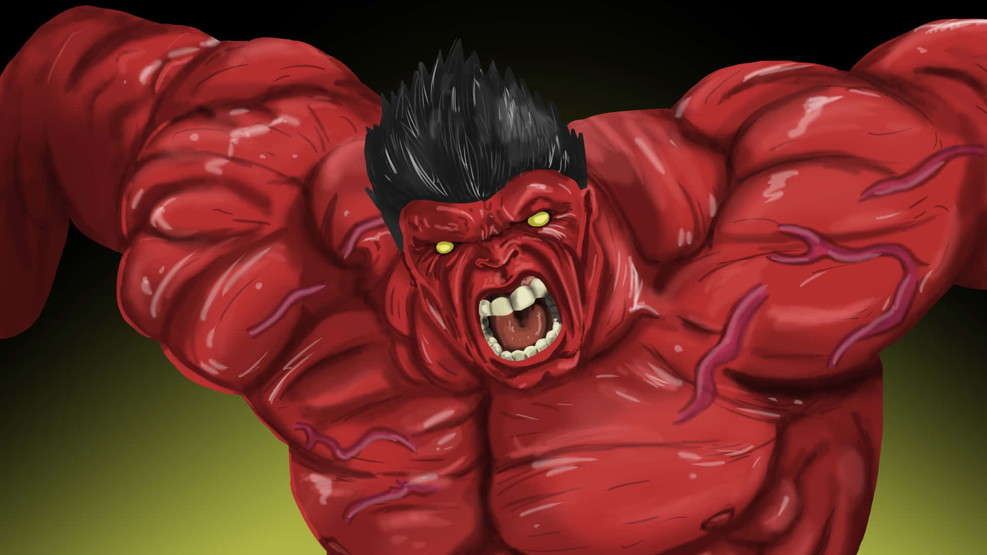 Red Hulk Roaring Illustration Wallpaper