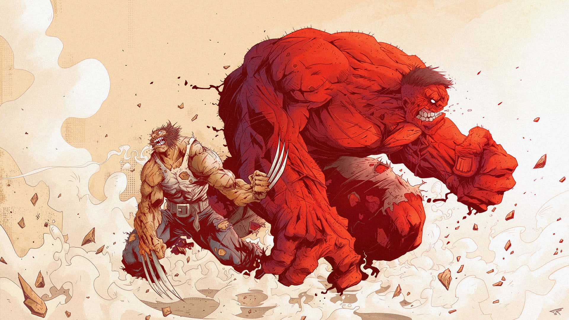 Red Hulk Versus Wolverine Artwork Wallpaper
