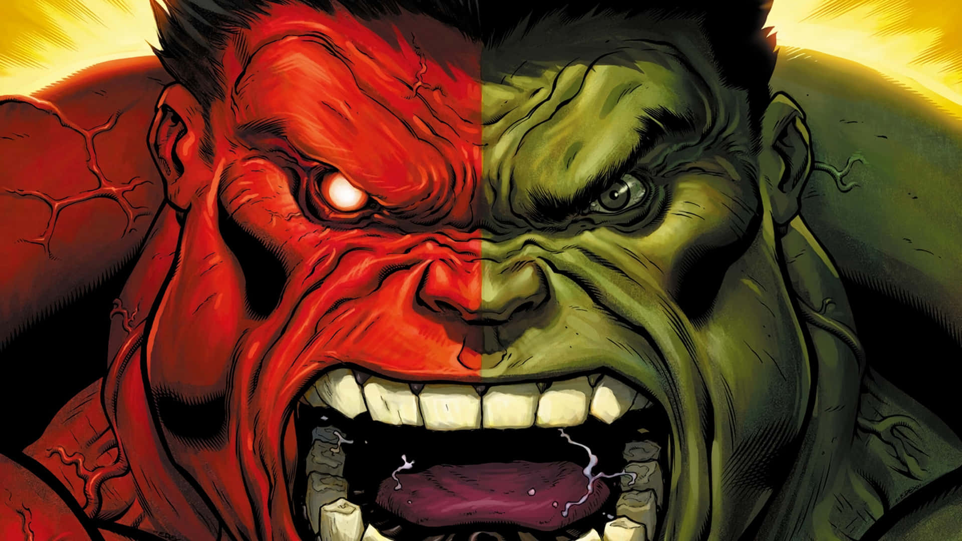 Red Hulkvs Green Hulk Faceoff Wallpaper