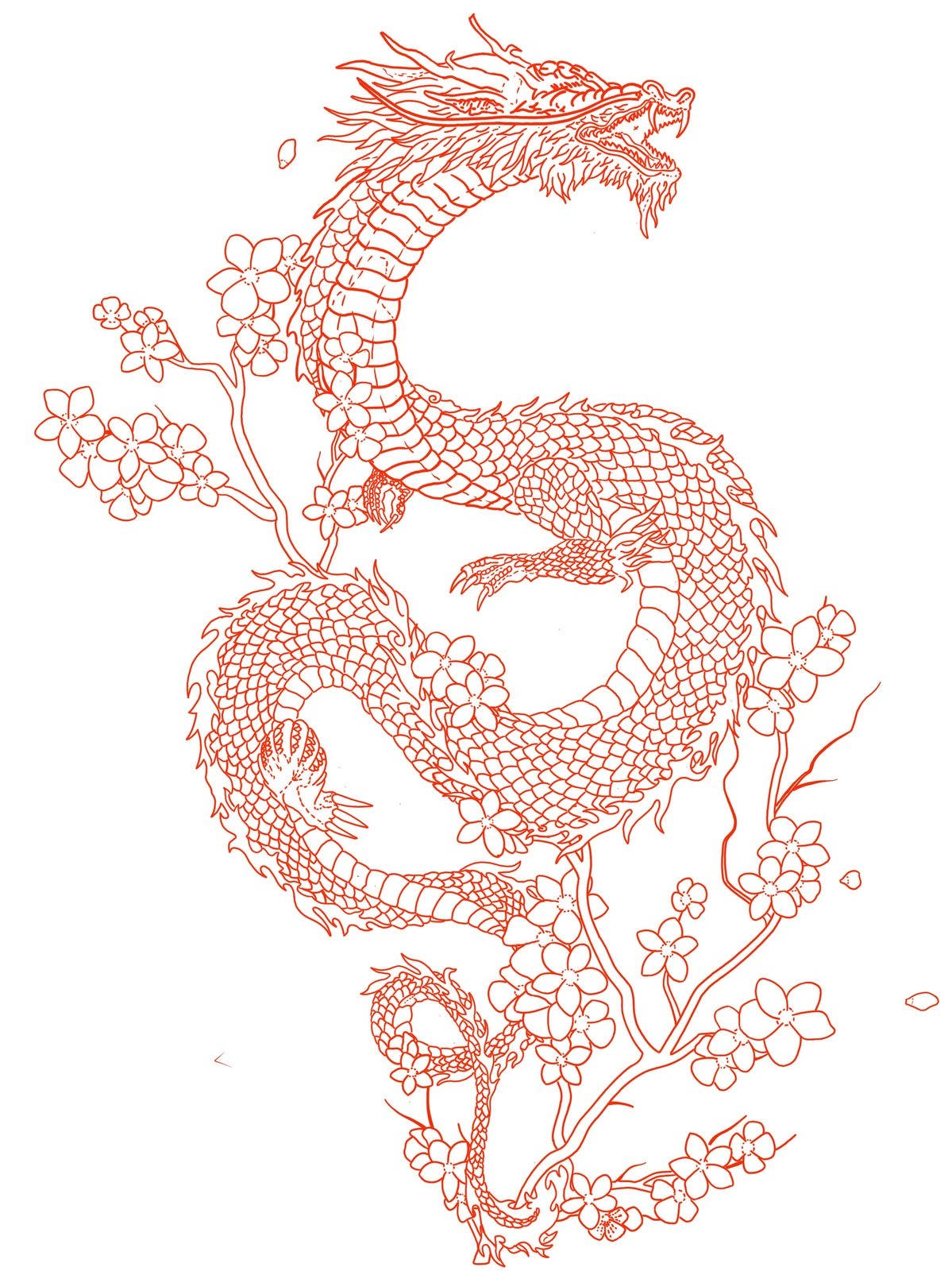 Classic Black Outline Chinese Dragon Tattoo Design