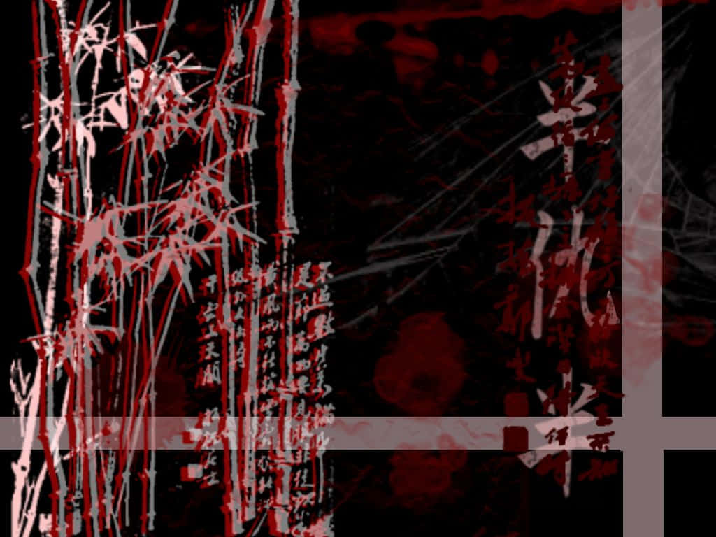 Einschwarz-rotes Gemälde Von Bambus. Wallpaper