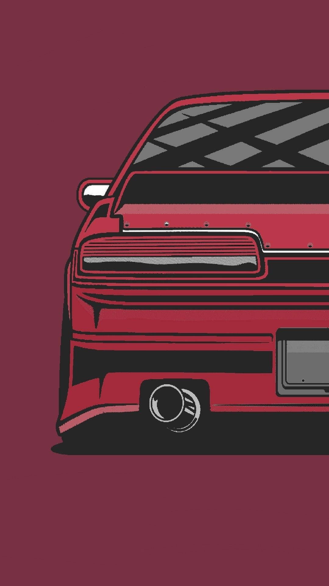 Rød JDM-bil på karminrød baggrund Wallpaper
