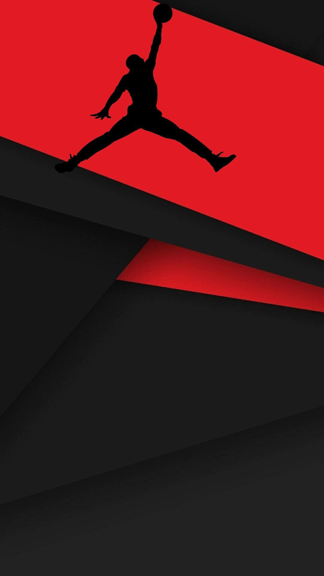 Et sort og rødt Jordan-logo med en silhuet af MJ på det. Wallpaper