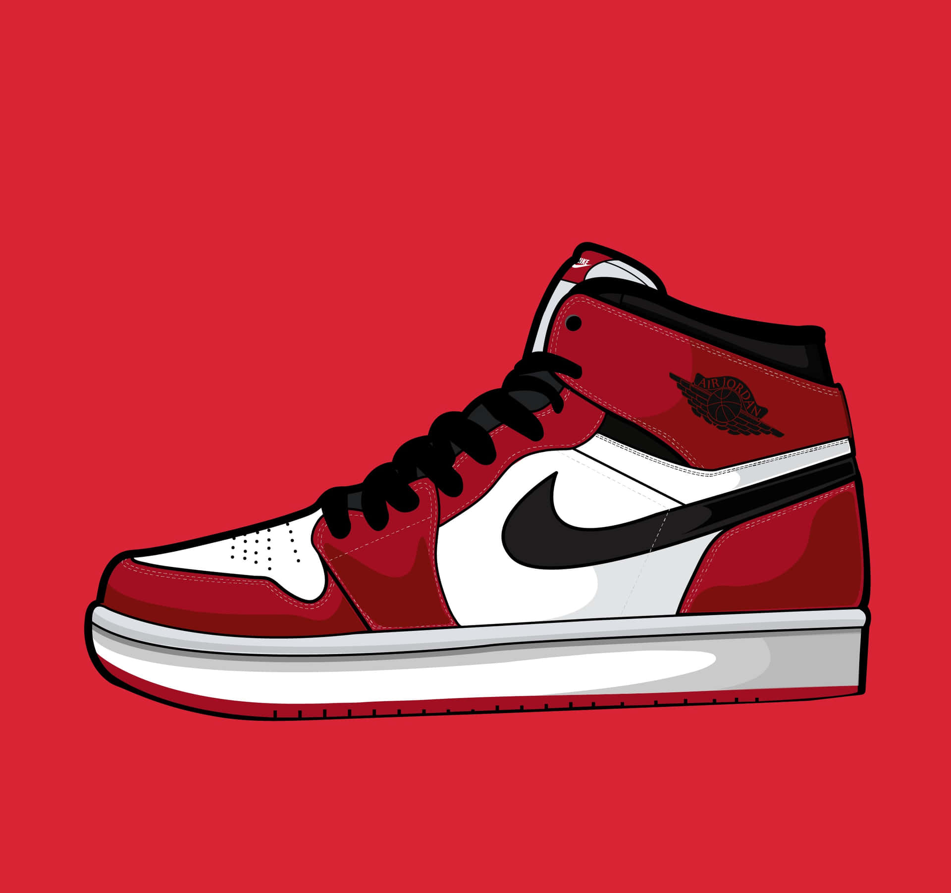 En rød og hvid Nike Air Jordan 1 på en rød baggrund Wallpaper
