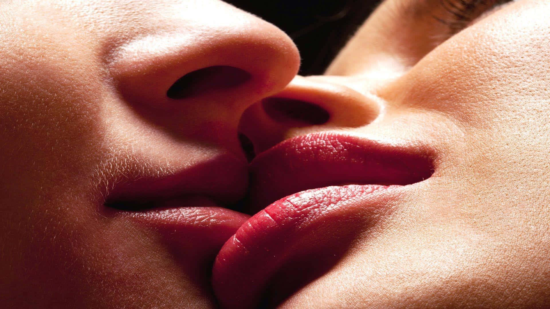 Red Kissing Lips Wallpaper