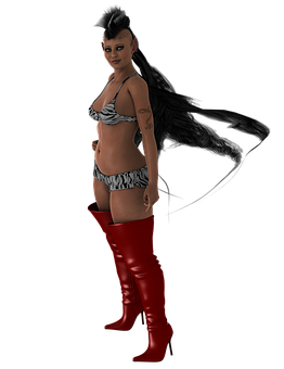 Red Knee High Boots Fashion Model PNG