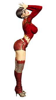 Red Lace Dancer Pose PNG