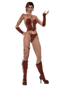 Red Lace Fantasy Costume Woman PNG