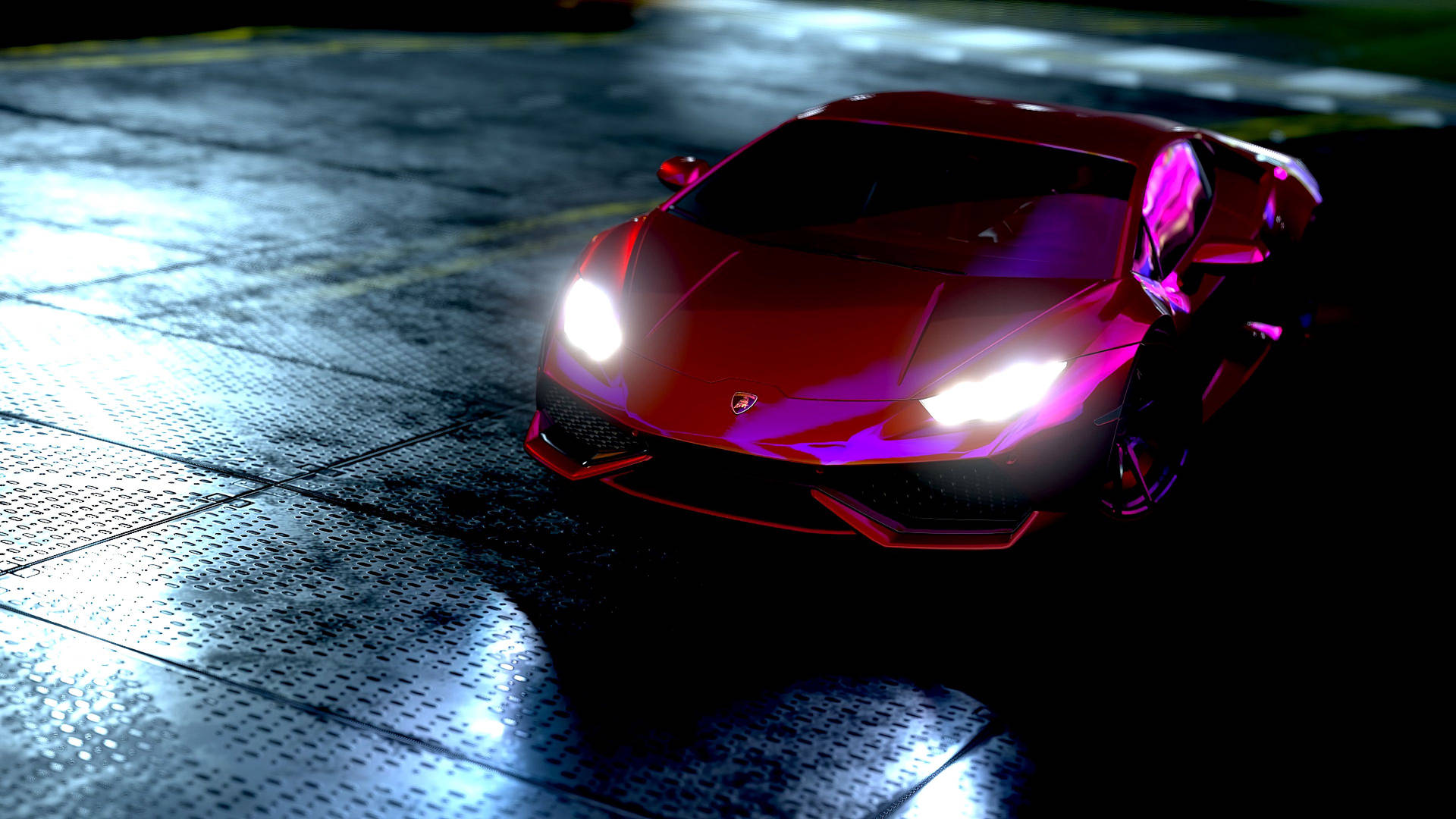 Red Lamborghini Huracan Neon Lights Wallpaper