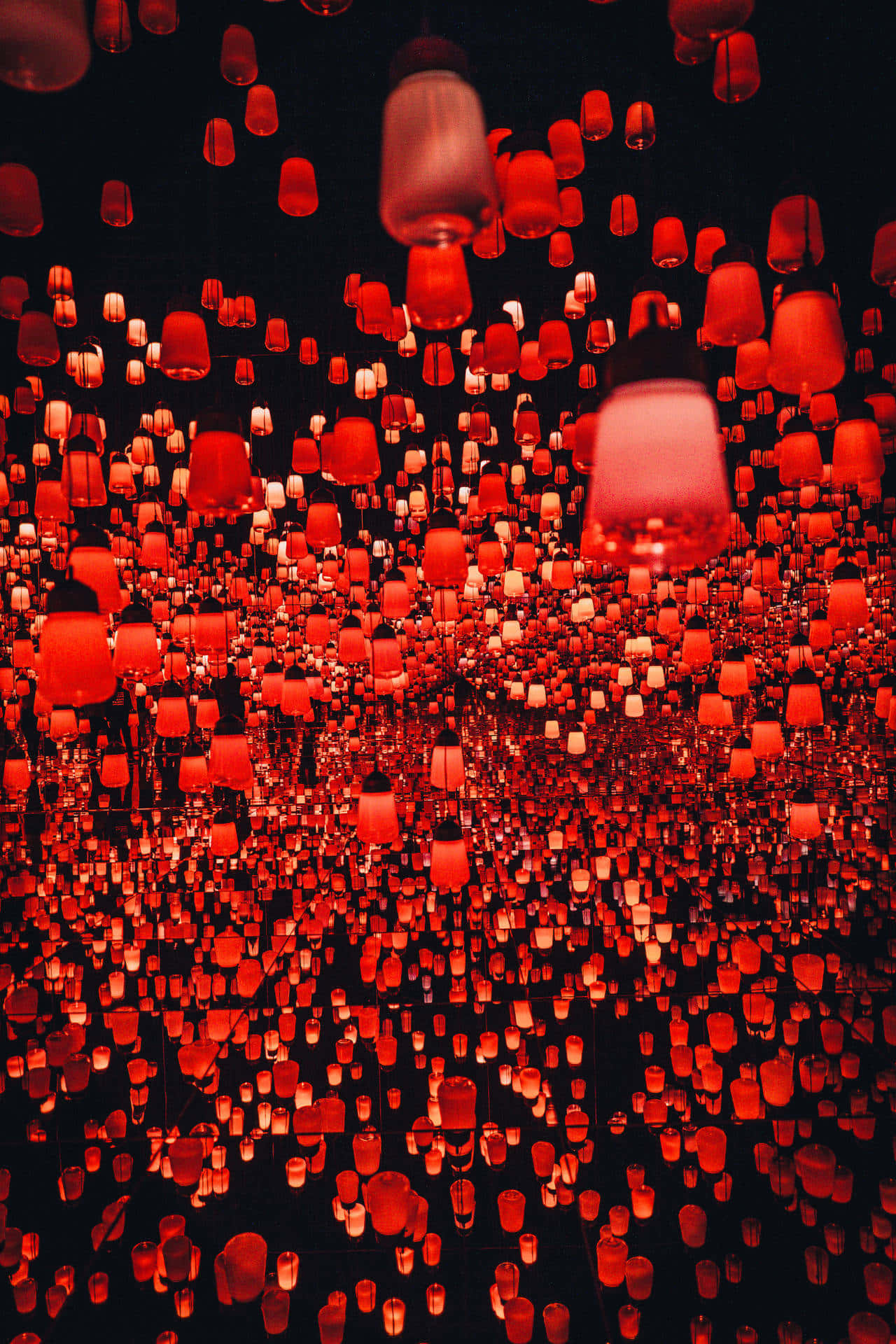 Red Lantern Sea Art Installation Wallpaper