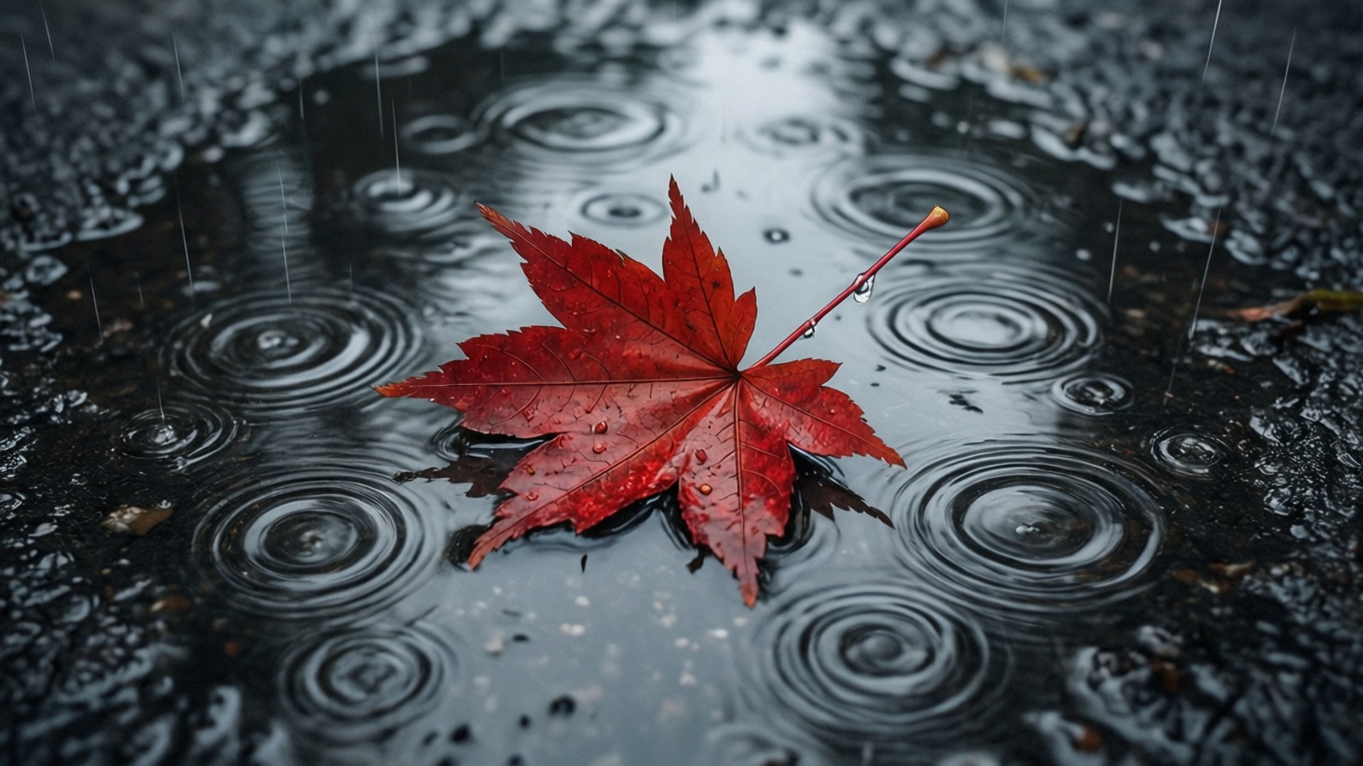 Rotes Blatt in Pfütze Wallpaper
