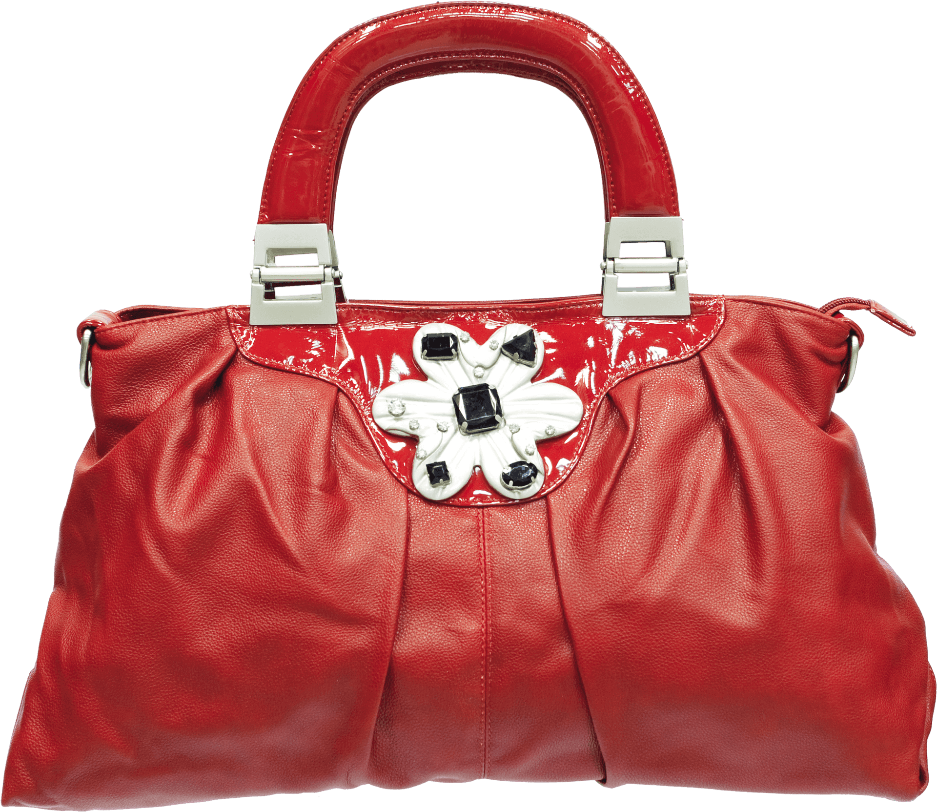 Red Leather Floral Accent Purse.png PNG