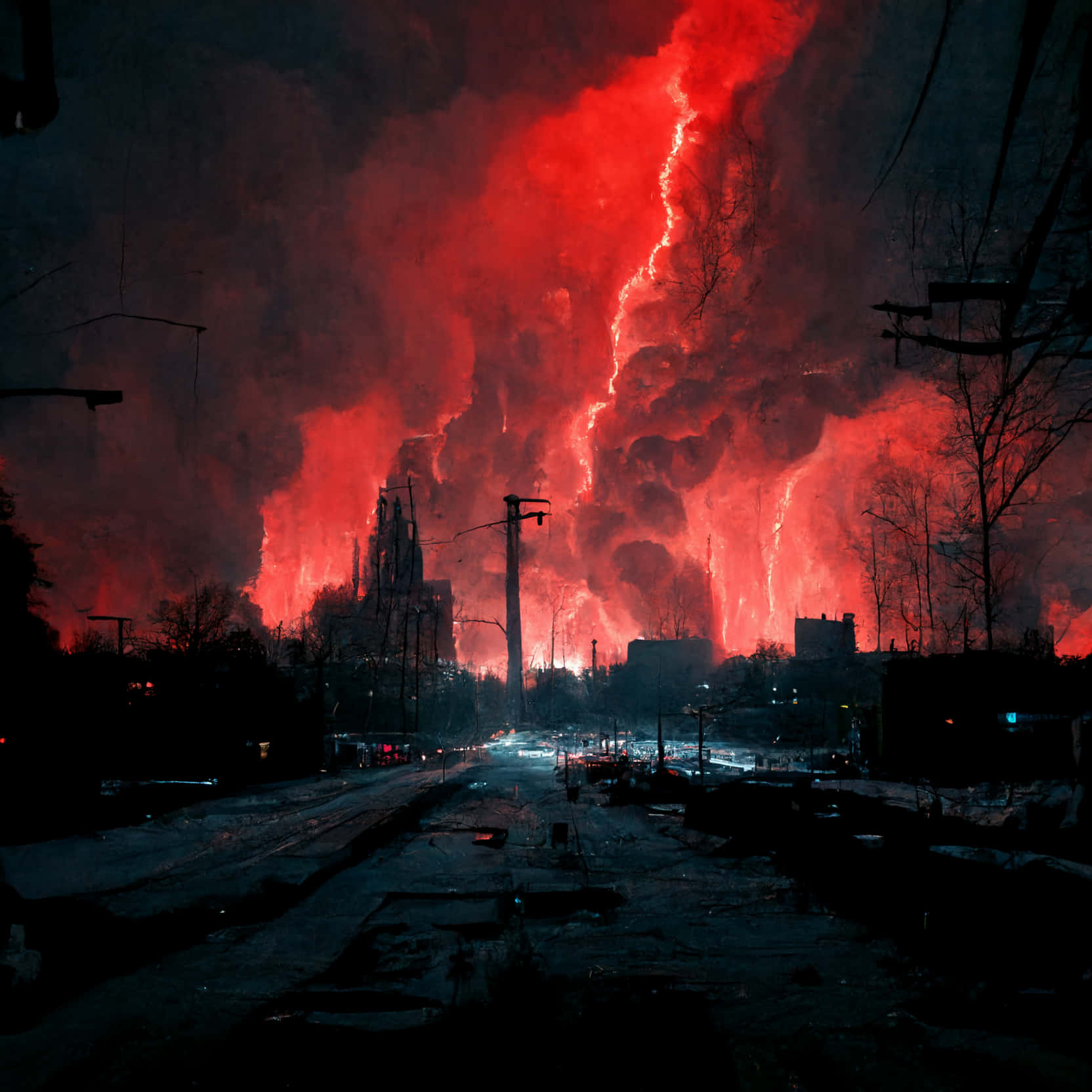 Einblendender, Kraftvoller Roter Blitz Vor Einem Dunklen Himmel Wallpaper