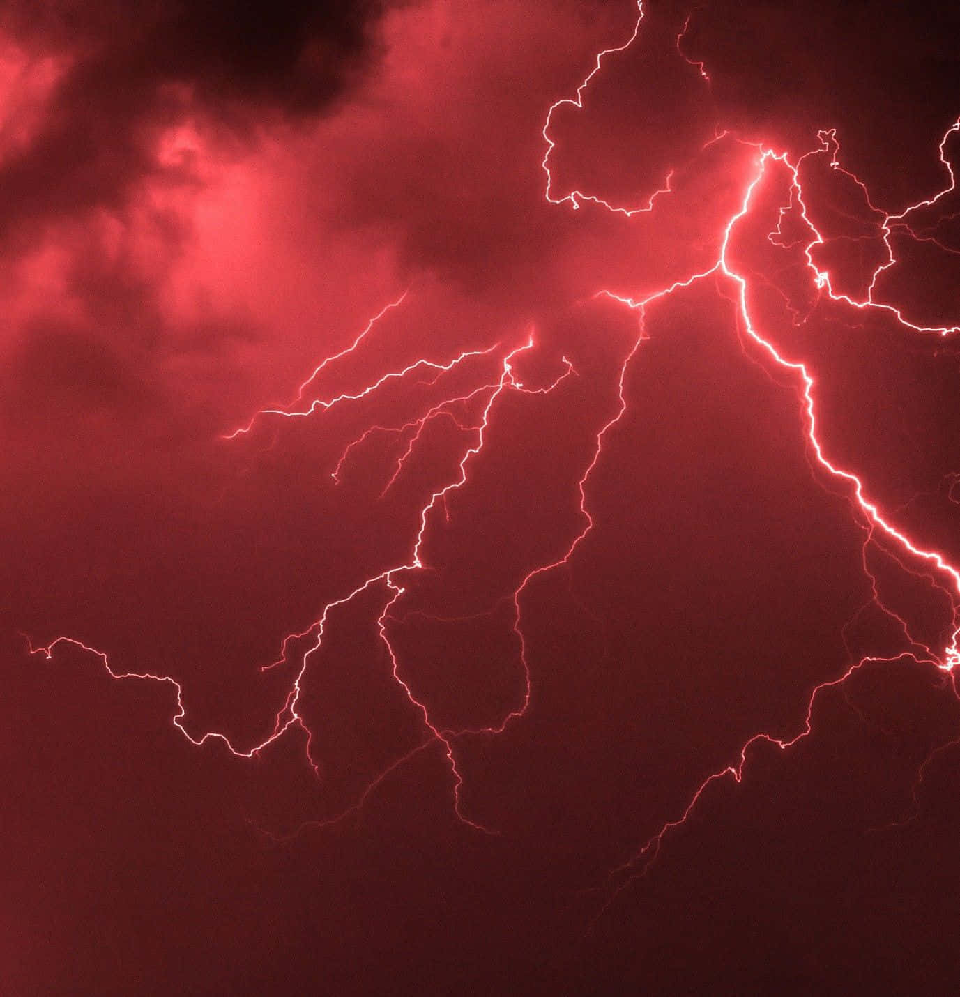 Red Lightning Strikes Night Sky Wallpaper