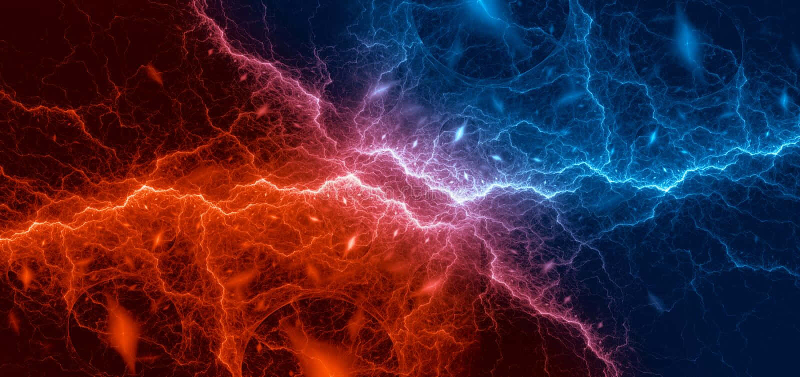 Red And Blue Lightning Collide Wallpaper