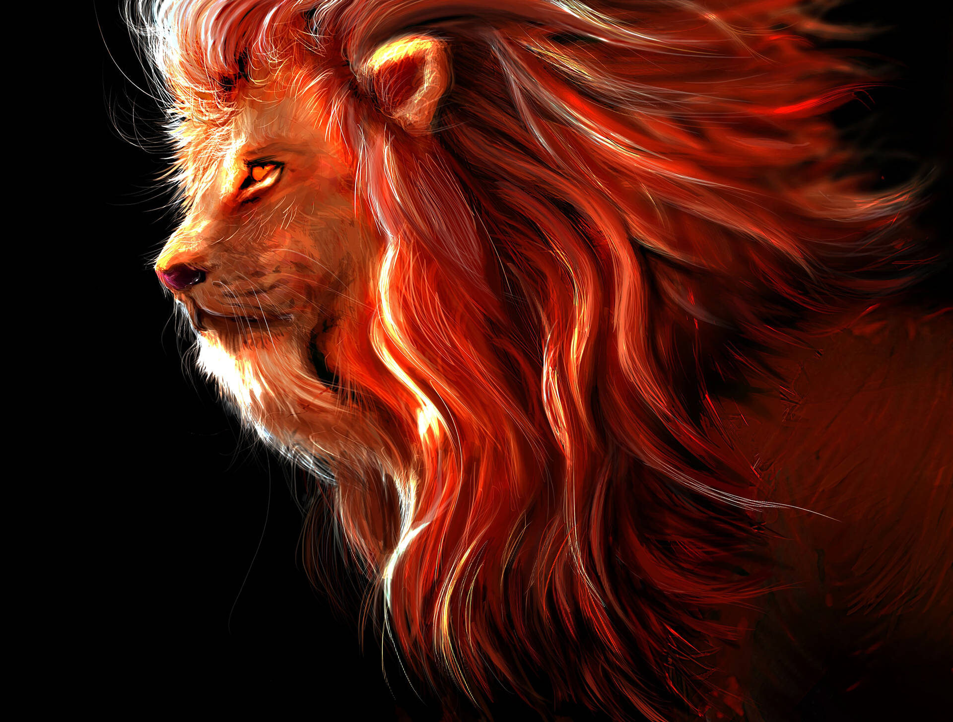 Majestic Blast of Colors in this Epic Red Lion King Painting Wallpaper