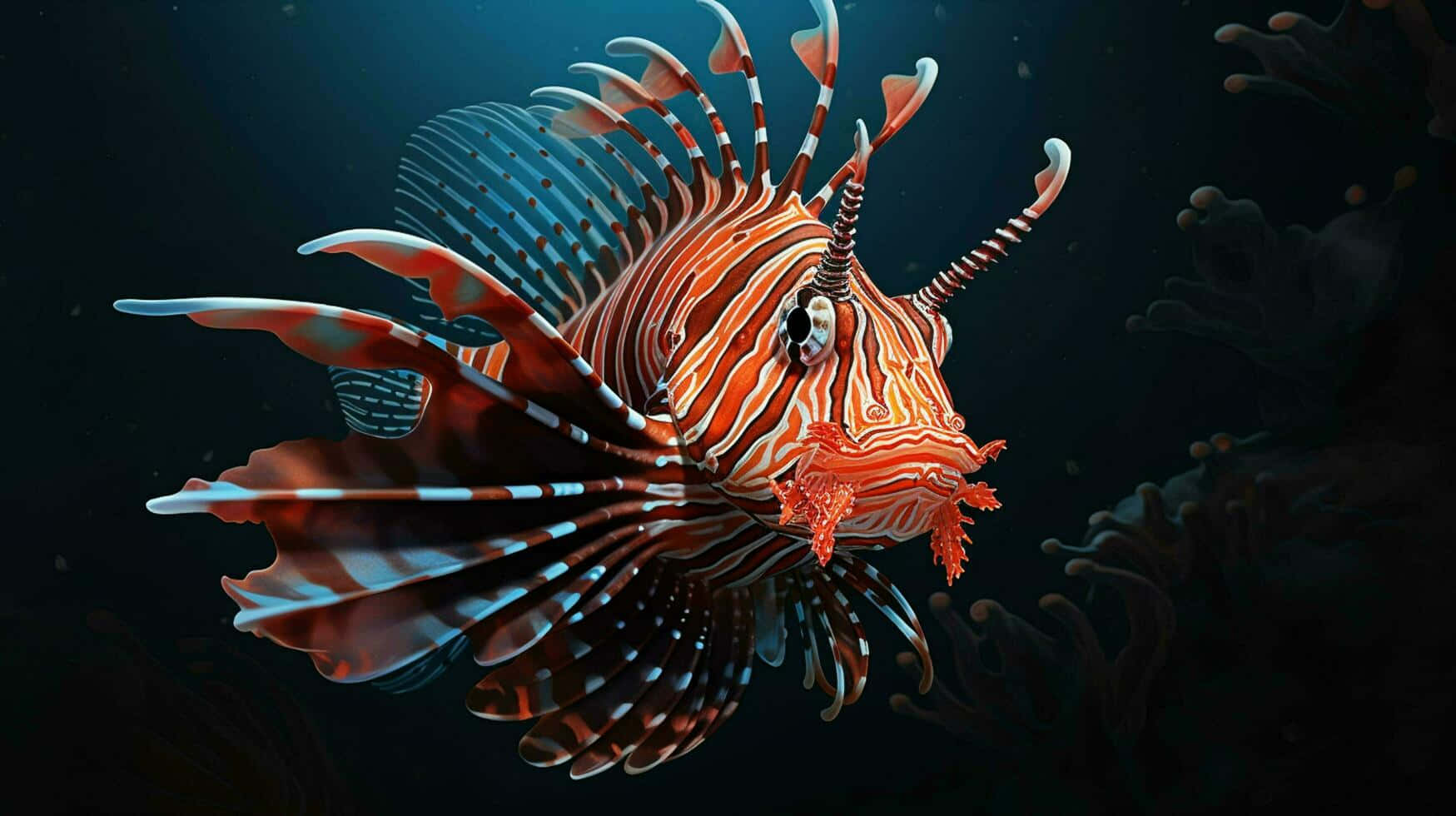 Red Lionfish Underwater Reflection Wallpaper