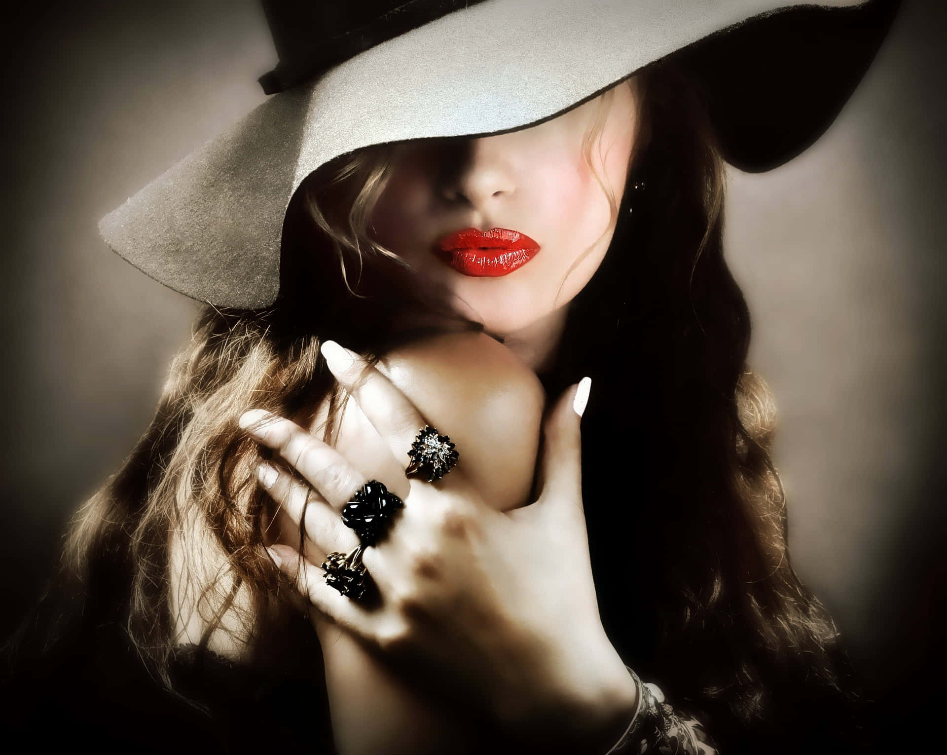 Alluring Red Lips on a Classy Woman Wallpaper