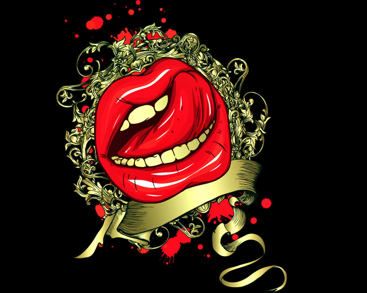 Red Lips Art Tongue Out Wallpaper