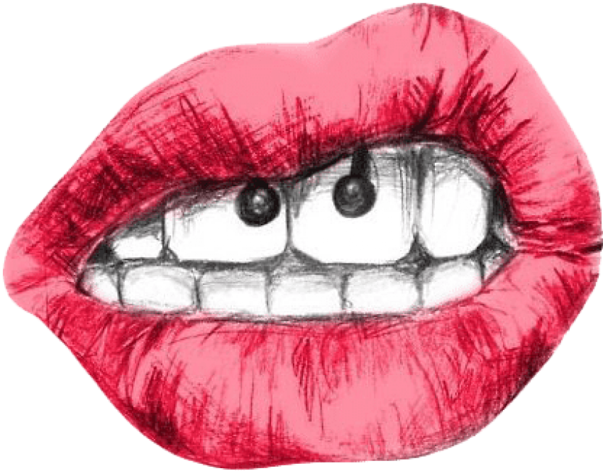 Red Lips Cartoon Eyes Piercing Illustration PNG
