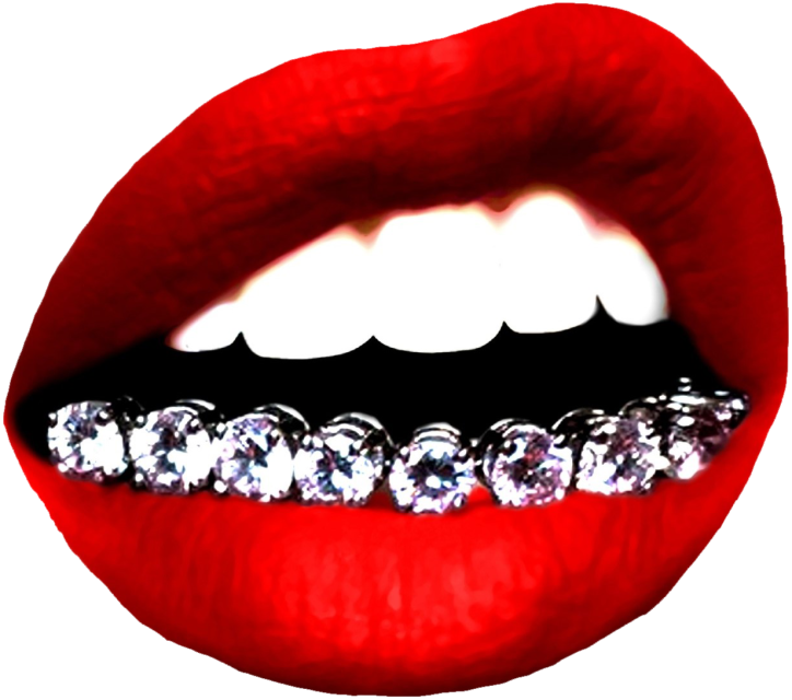 Red Lips Diamond Grillz Image PNG