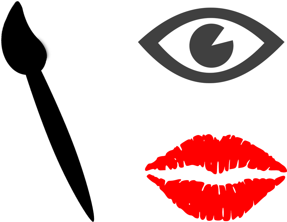 Red Lips Eye Brush Icon Set PNG