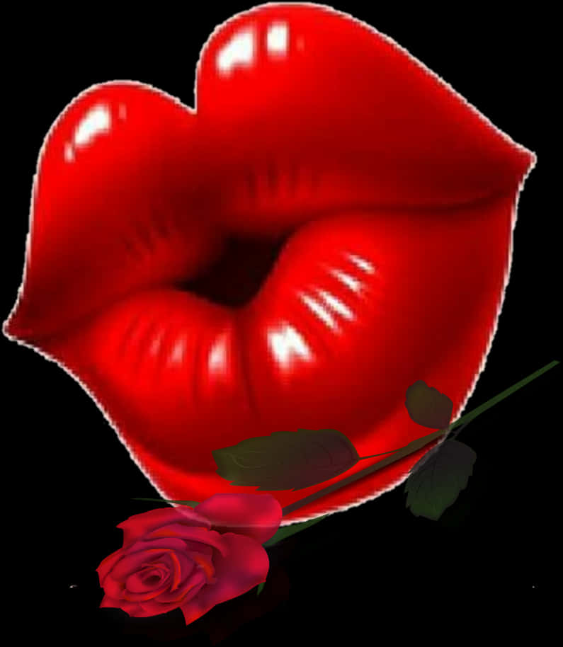 Red Lipsand Rose Artwork PNG