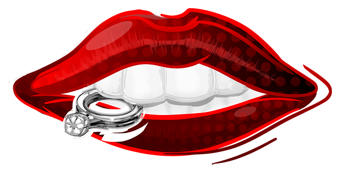 Red Lipswith Diamond Ring PNG