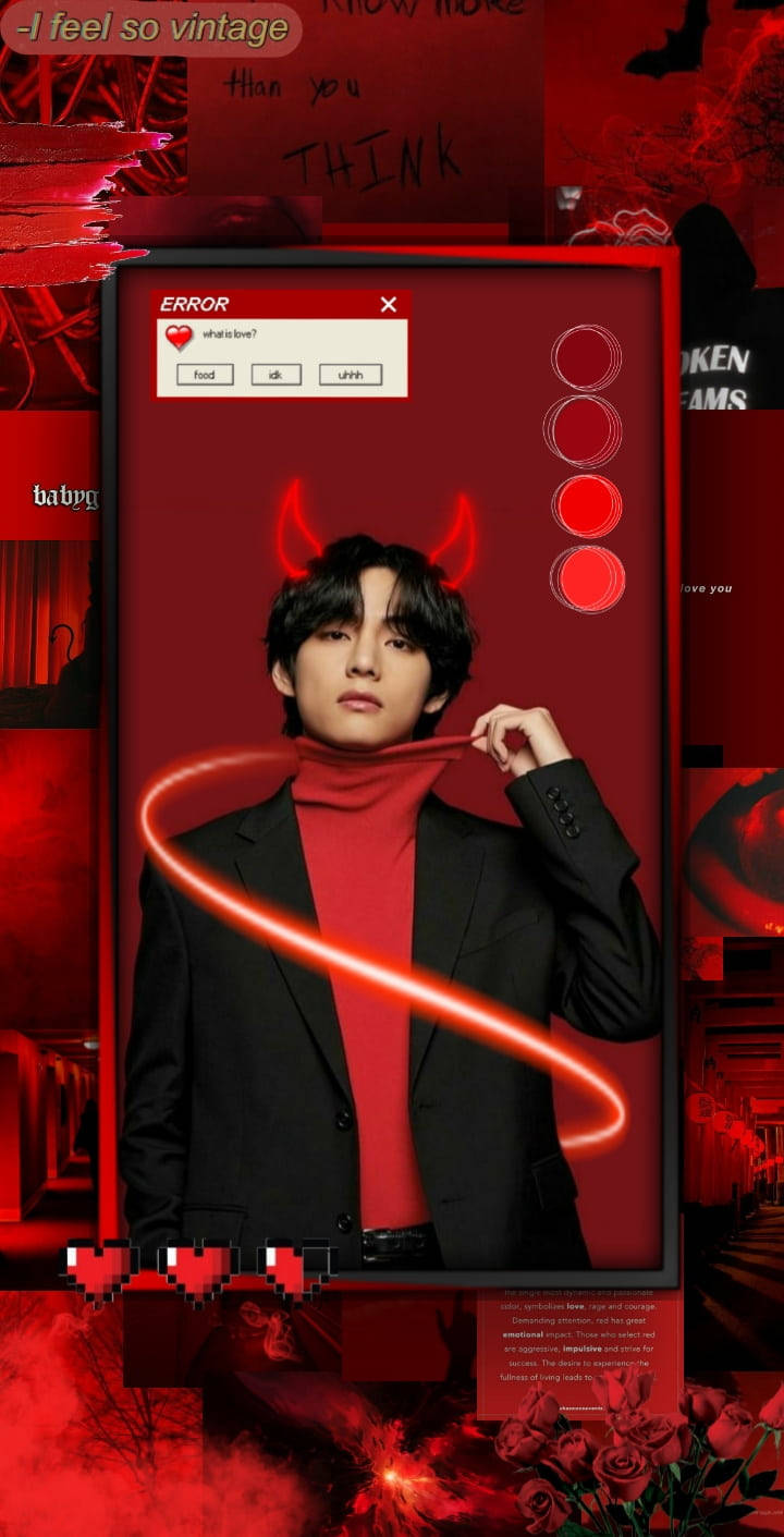 Red Love BTS Member V Aesthetic Wallpaper