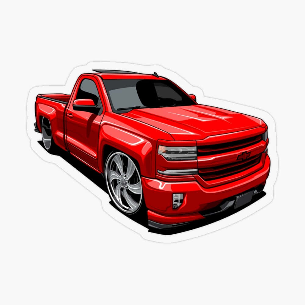 Red Lowered Pickup Truck Illustration Wallpaper