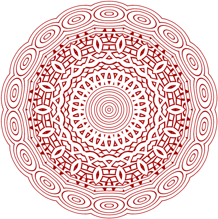 Red Mandala Patternon Blue Background PNG — A striking red mandala with intricate concentric patterns and geometric symmetry against a black background.