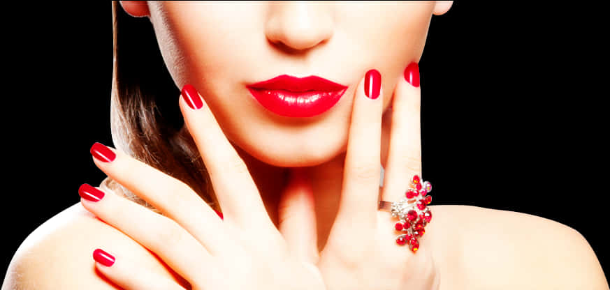 Red Manicureand Lipstick Beauty PNG