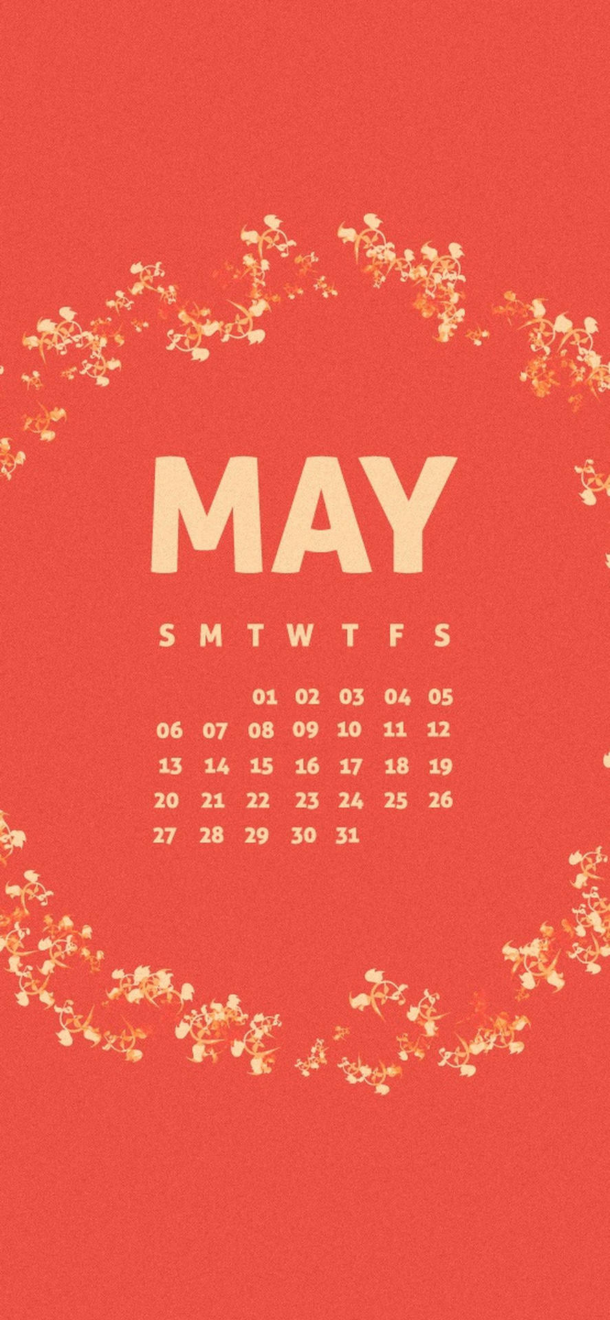 Celebrate the beauty of May with a red calendar full of vibrant flowers Wallpaper