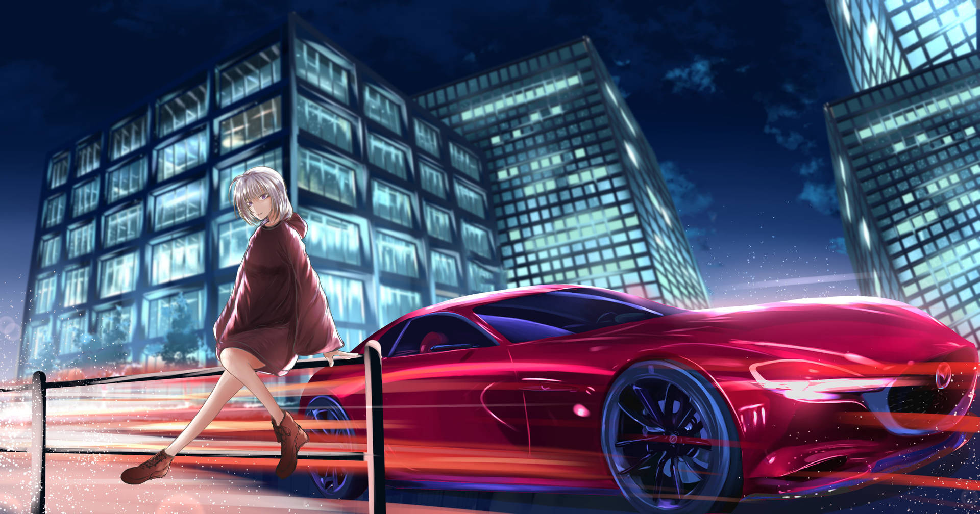 Red Mazda Anime Car Background